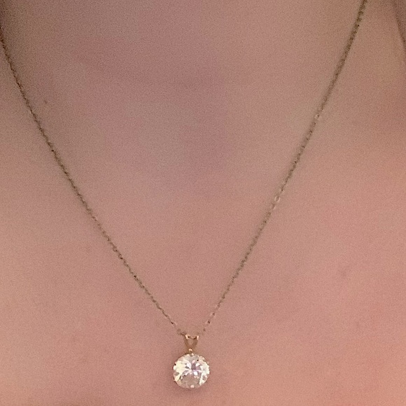 18’’ vintage, gold necklace with crystal diamond round pendant in gold setting - Picture 14 of 14